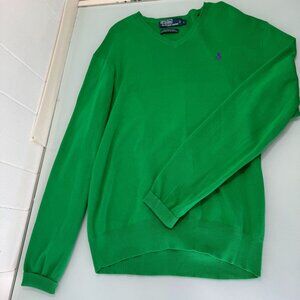Polo Ralph Lauren Sweater Mens Large L Pullover 100% Pima Cotton Green V Neck